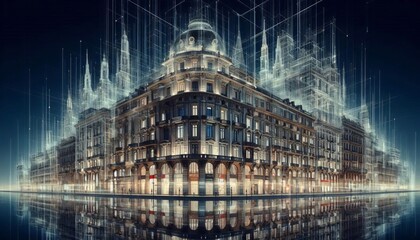 Buildings projecting digital reconstructions of past architectur