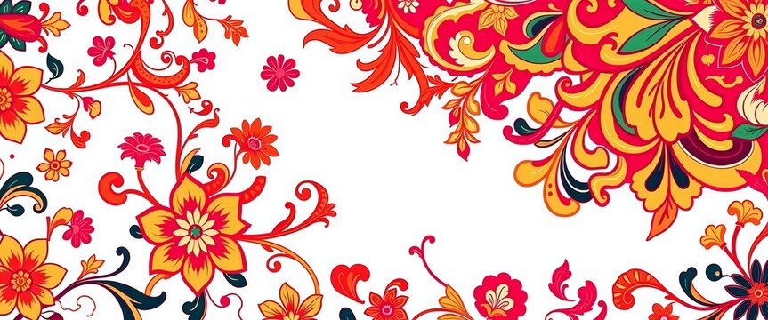 Intricate swirling floral and geometric patterns in traditional Malay style, leaving ample negative space, line, shape