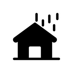 Icon House with a roof that is leaking. The roof is covered in rain. The house is black