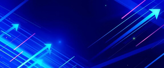 Abstract bright blue tech background with diagonal stripes and dynamic arrows, backdrop, screen