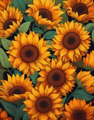 Vibrant Sunflower Bloom: A Floral Tapestry of Golden Hues