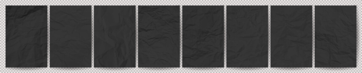 Big set of black clean crumpled papers
