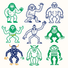 Epic Bigfoot Silhouette Vector Collection Featuring Forest, Mountain, and Mythical Cryptid Scenes in Minimalist Black Style