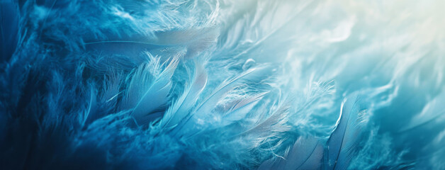 Close up of vibrant blue feathers showcasing intricate textures and soft details, creating serene and captivating visual experience. delicate nature of feathers evokes sense of tranquility