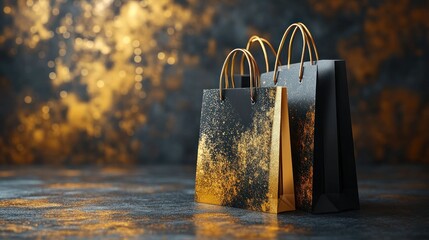 Elegant shopping bags with gold accents