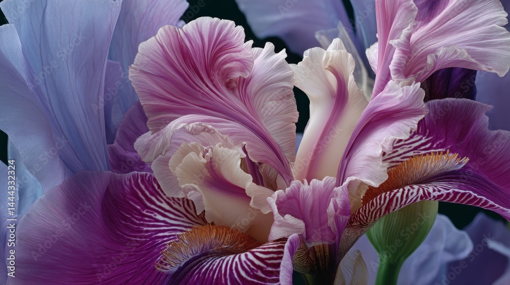Poster intricate blue iris reveals swirling pink and purple fractal enhancements, creating a captivating su