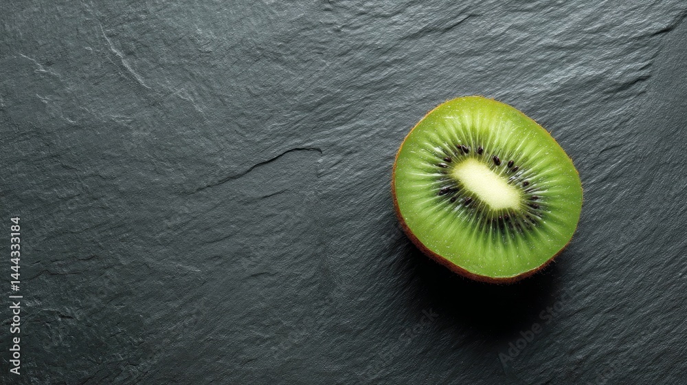 Aufkleber vivid close-up of a freshly sliced kiwi reveals its bright green internal structure and unique seed 