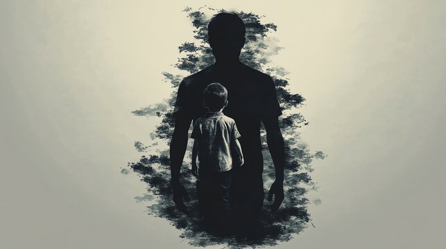 A child stands within the silhouette of an adult, symbolizing inner self, growth, and the connection between past and present identities.