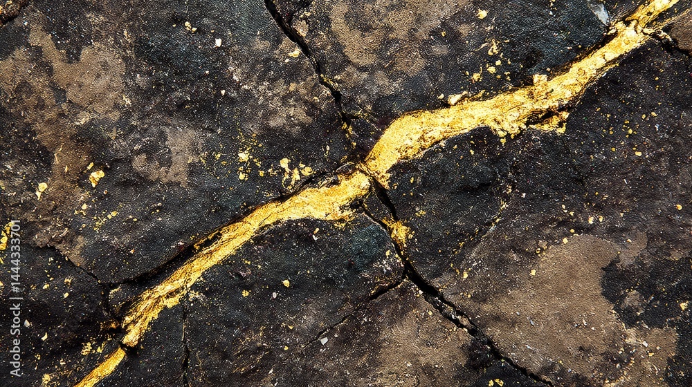 Poster Top-down view of a cracked black surface highlighted by glowing amber lines weaving through the fractures, creating striking visual contrast and space for text