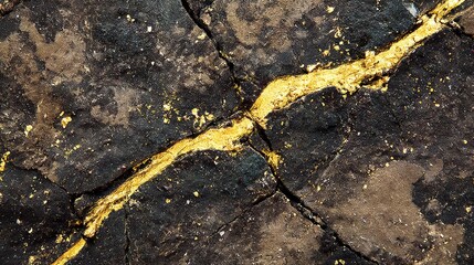 Top-down view of a cracked black surface highlighted by glowing amber lines weaving through the fractures, creating striking visual contrast and space for text