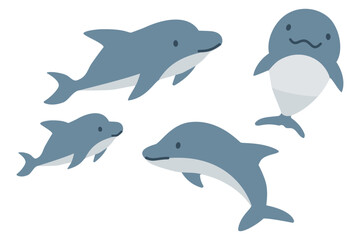 主線なしのイルカのイラストセット