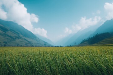 Obraz premium scenic view of rural vietnam featuring rice paddies under vast skies people blurred in distance