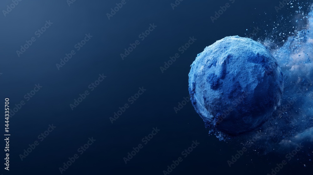 Poster a pulsating orb of blue energy glows vibrantly amidst faint sparkles, presenting a cosmic aesthetic 