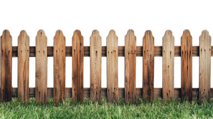 Rustic Wooden Fence with Weathered Boards Surrounded by Lush Green Grass, Ideal for Farm or Garden Setting, Capturing Tranquil Outdoor Atmosphere