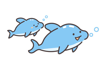 かわいいイルカの親子のイラスト