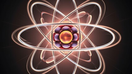 An atom model illustration with orbiting electrons, representing atomic structure and scientific concepts. Perfect for educational, chemistry, physics, and science-themed designs.