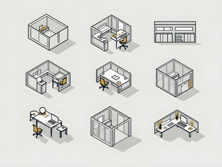 Distinctive modular office space icon for various uses