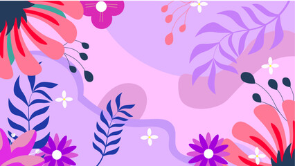 Hand drawn floral abstract pink and purple background