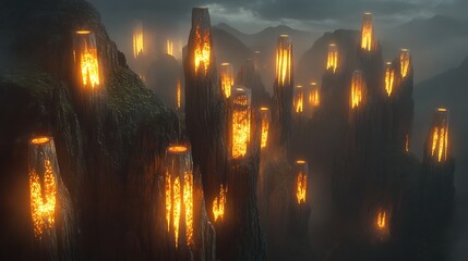 Fantasy mountain city at night