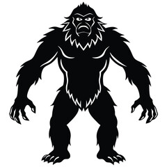 Epic Bigfoot Silhouette Vector Collection Featuring Forest, Mountain, and Mythical Cryptid Scenes in Minimalist Black Style