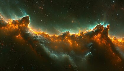 Fototapeta premium Cosmic clouds glow, vibrant orange and teal