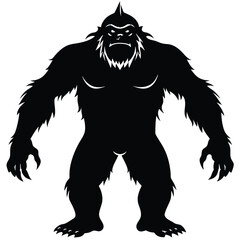 Epic Bigfoot Silhouette Vector Collection Featuring Forest, Mountain, and Mythical Cryptid Scenes in Minimalist Black Style