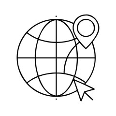 globe with pointer icon, globe with pointer line art - simple line art of globe with pointer, perfect for globe with pointer logos and icons