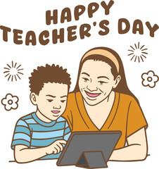 Teachers Day and Student Doodle Character Cute