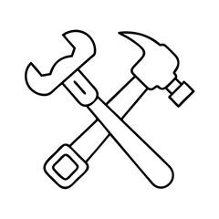 hammer and wrench icon, hammer and wrench line art - simple line art of hammer and wrench, perfect for hammer and wrench logos and icons