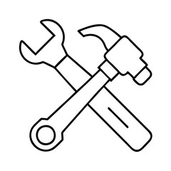 hammer and wrench icon, hammer and wrench line art - simple line art of hammer and wrench, perfect for hammer and wrench logos and icons