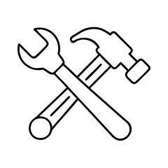 hammer and wrench icon, hammer and wrench line art - simple line art of hammer and wrench, perfect for hammer and wrench logos and icons