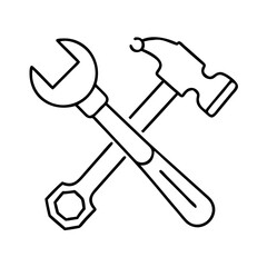 hammer and wrench icon, hammer and wrench line art - simple line art of hammer and wrench, perfect for hammer and wrench logos and icons