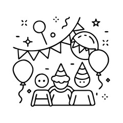 kids party icon, kids party line art - simple line art of kids party, perfect for kids party logos and icons