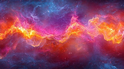 Obraz premium Repeated imagery of a nebula in space creating a captivating display of cosmic colors and deep-space kinetic pulses