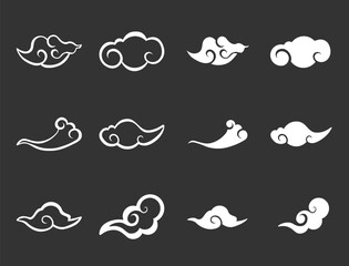 set of 12 cloud vectors with black background. chinese cloud, chinese cloud vector