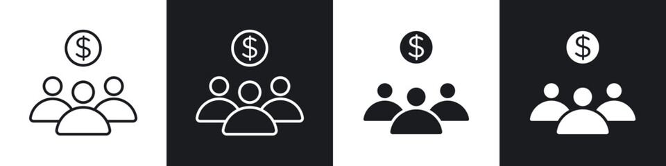 Mutual funds icon in thin line and Flat Design.
