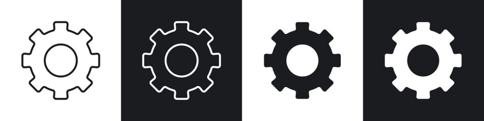 Settings gear icon in thin line and Flat Design.