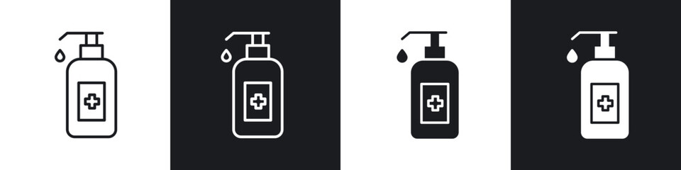 Sanitizer icon in thin line and Flat Design.