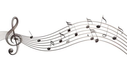 Music notes on wavy lines with swirl, vector illustration isolated on white background. PNG