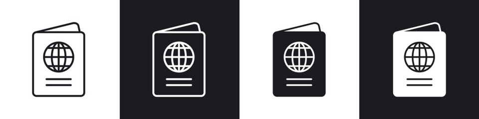 Passport icon in thin line and Flat Design.