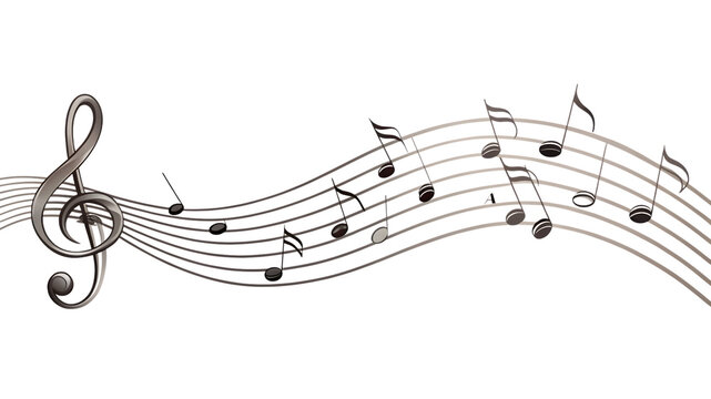 Music notes on wavy lines with swirl, vector illustration isolated on white background. PNG - Powered by Adobe