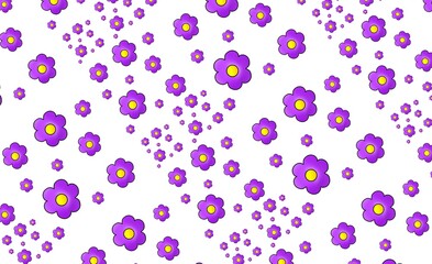 Seamless pattern of cartoon illustration of purple daisy with flat design.