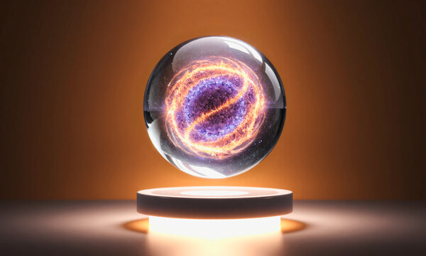 floating 3D crystal orb with swirling galaxies inside Generative AI