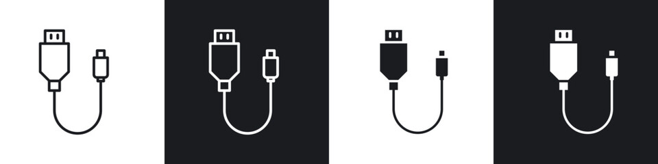 USB cable icon in thin line and Flat Design.
