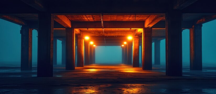 Fototapeta Foggy Night Underneath Bridge Pier