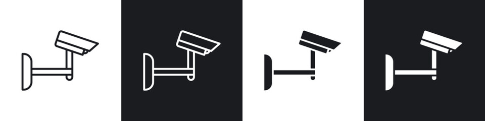 Security camera icon in thin line and Flat Design.