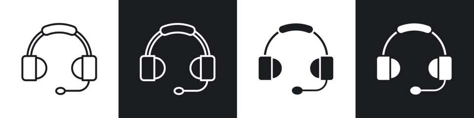 Headphones icon in thin line and Flat Design.