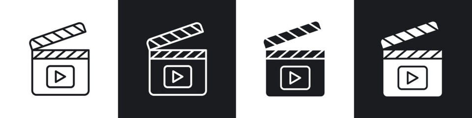 Film clapperboard icon in thin line and Flat Design.