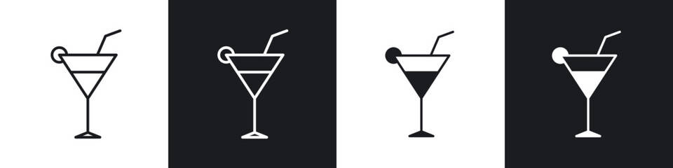 Martini glass icon in thin line and Flat Design.