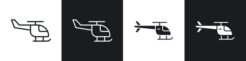 Helicopter icon in thin line and Flat Design.